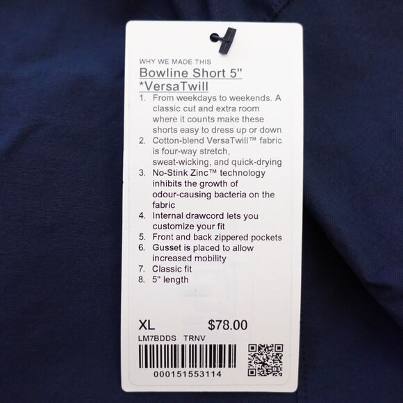 New Lululemon Mens XL Bowline Short 5" Length VersaTwill TRNV True Navy - Picture 9 of 9